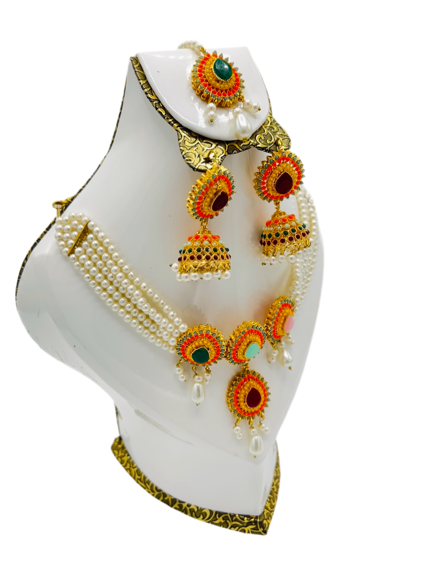 Bridal Set - Long Mala, Jhumkay & Matha Patti