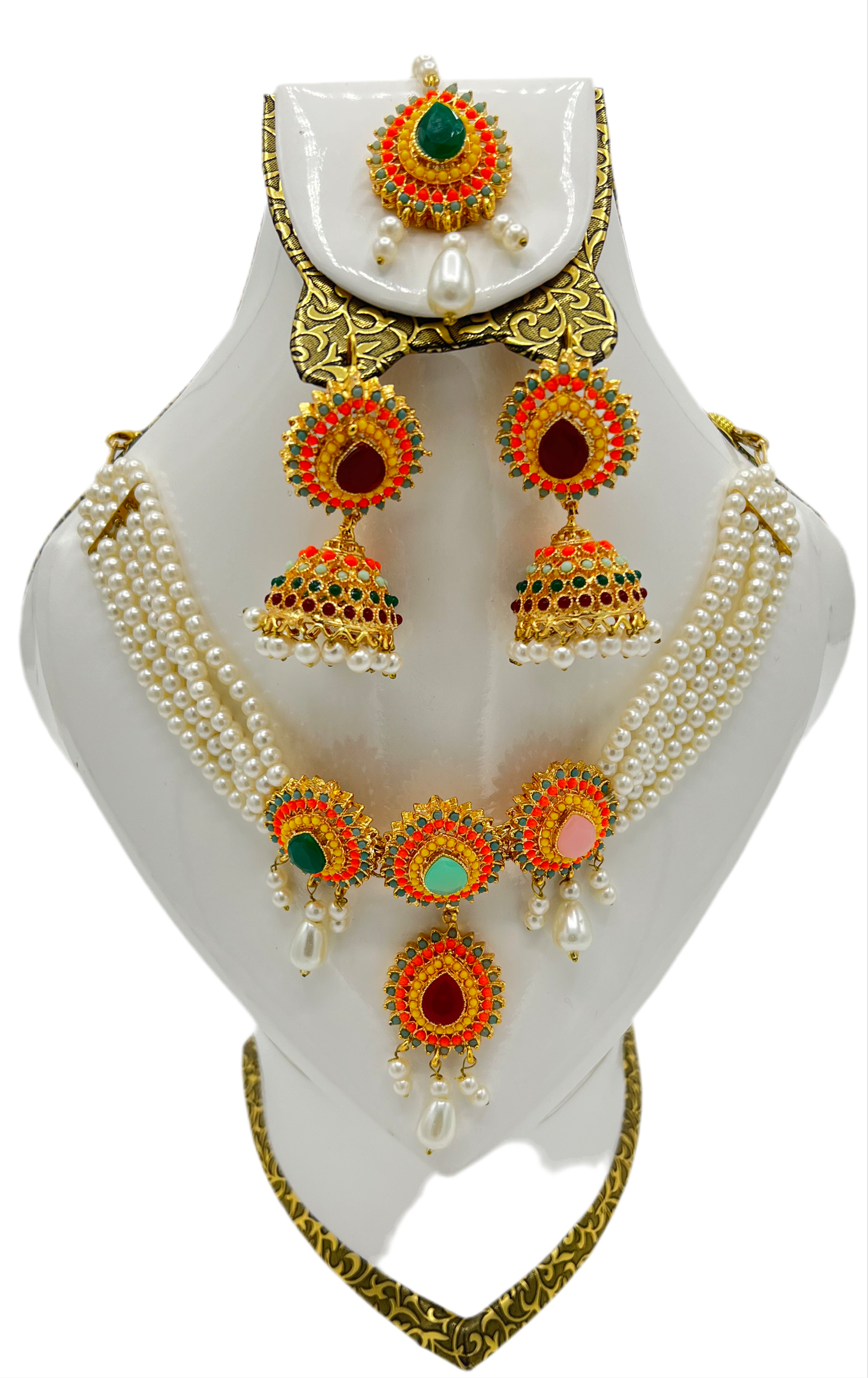 Bridal Set - Long Mala, Jhumkay & Matha Patti