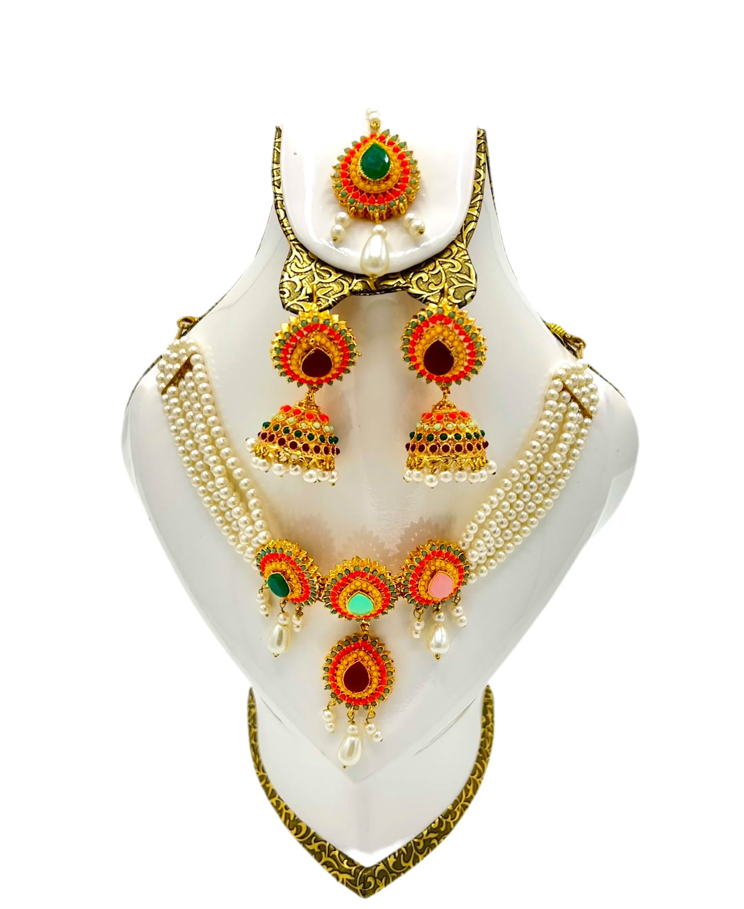 Bridal Set - Long Mala, Jhumkay & Matha Patti