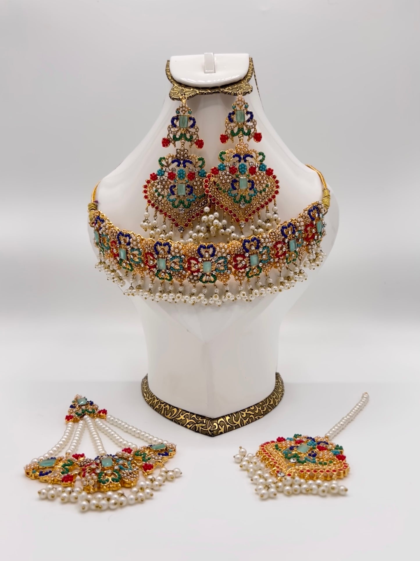 Bridal Set - Elegance - Long Mala, Jhumkay, Matha Patti & Bindiya