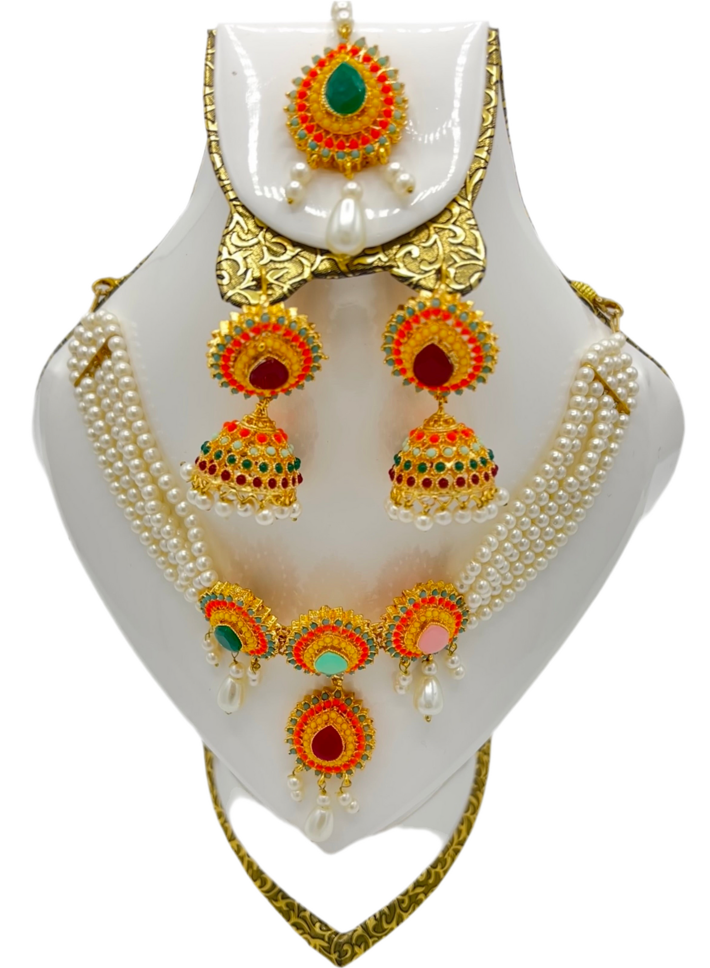 Bridal Set - Long Mala, Jhumkay & Matha Patti